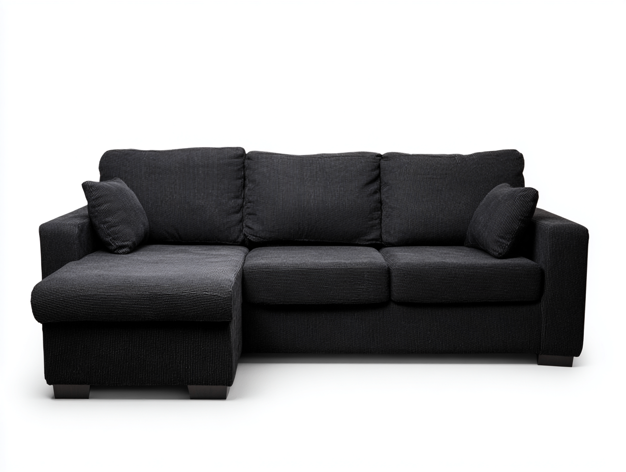 Divano angolare in tessuto 250x160x90 cm - nero - per soggiorno - con chaise longue-Dwellingon