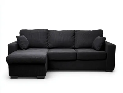 Divano angolare in tessuto 250x160x90 cm - nero - per soggiorno - con chaise longue-Dwellingon
