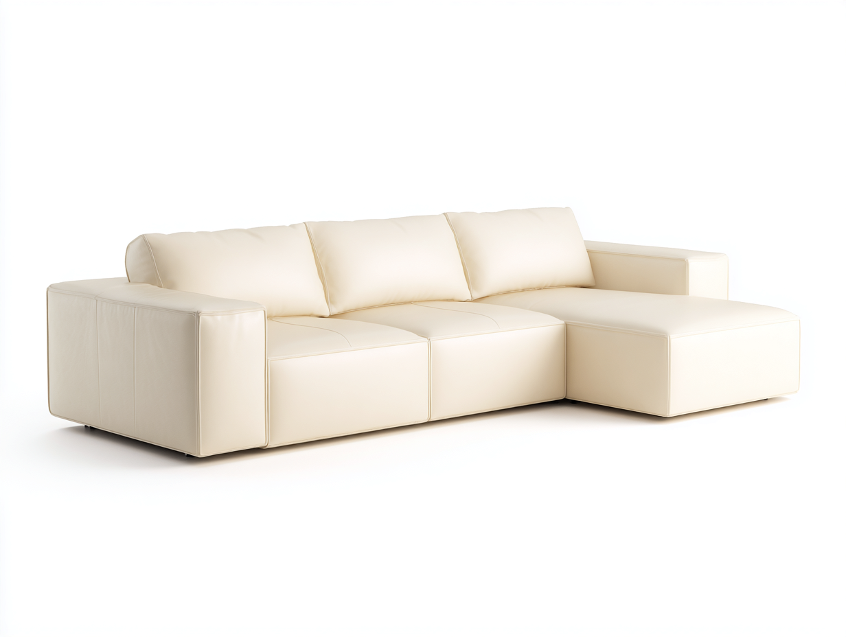 Divano angolare in pelle sintetica 285x165x85cm - crema - per soggiorno - design moderno-Dwellingon