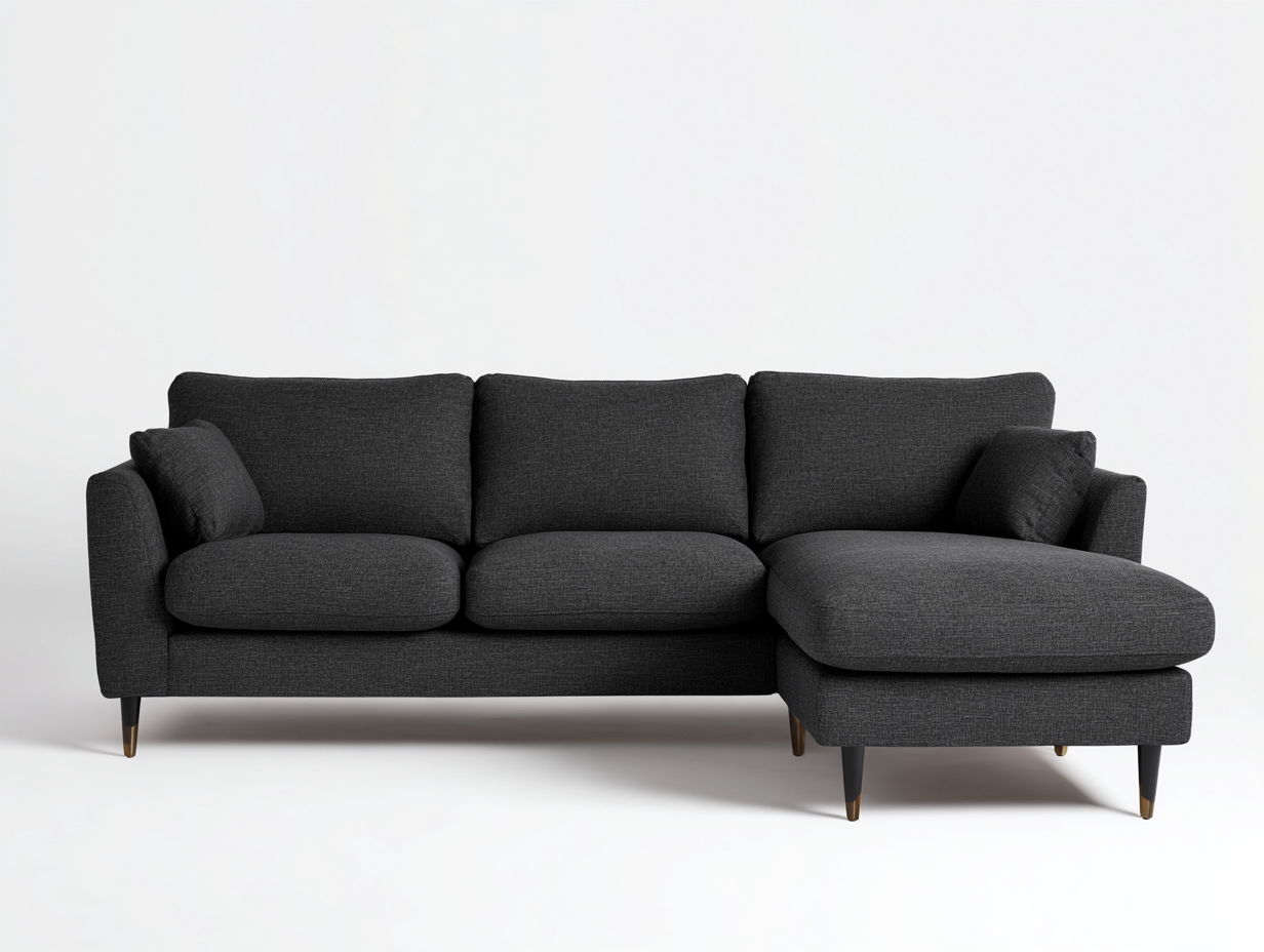 Divano angolare in tessuto 275x160x88cm - nero - per soggiorno - design moderno-Dwellingon