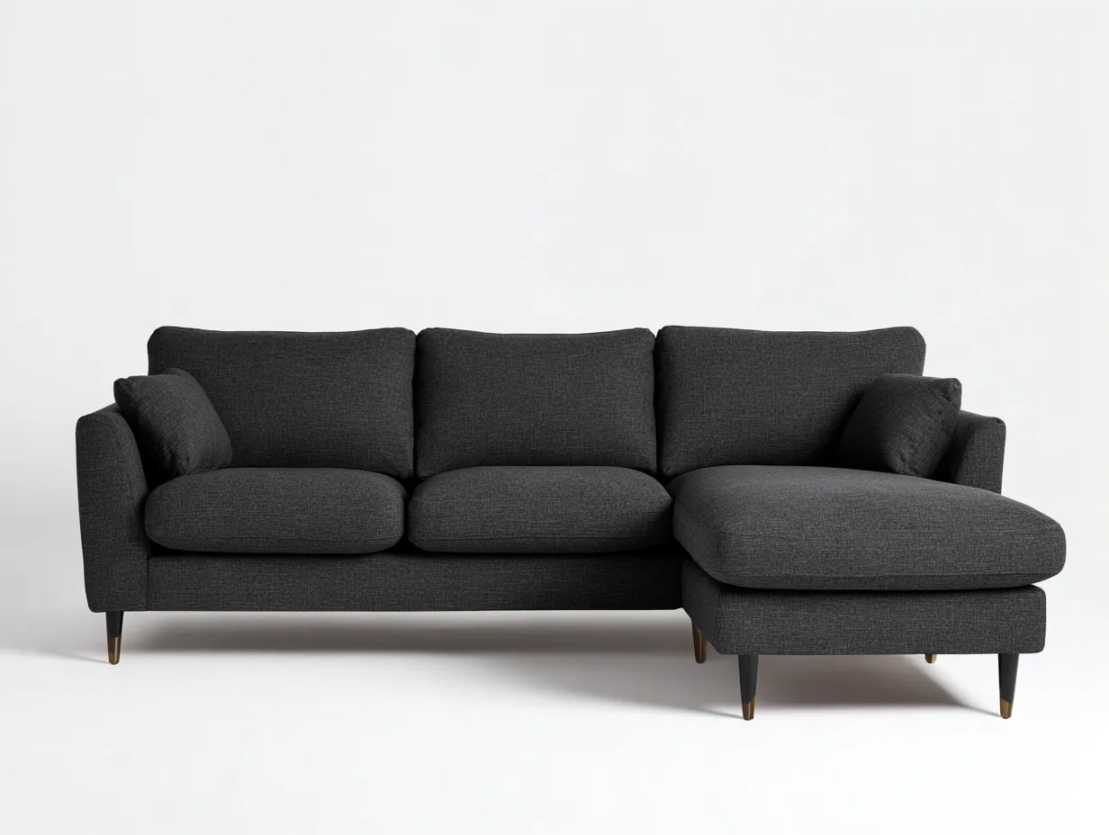 Divano angolare in tessuto 275x160x88cm - nero - per soggiorno - design moderno-Dwellingon