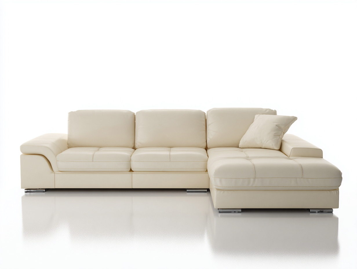 Divano angolare in pelle sintetica 285x165x88cm - crema - per soggiorno - design moderno-Dwellingon