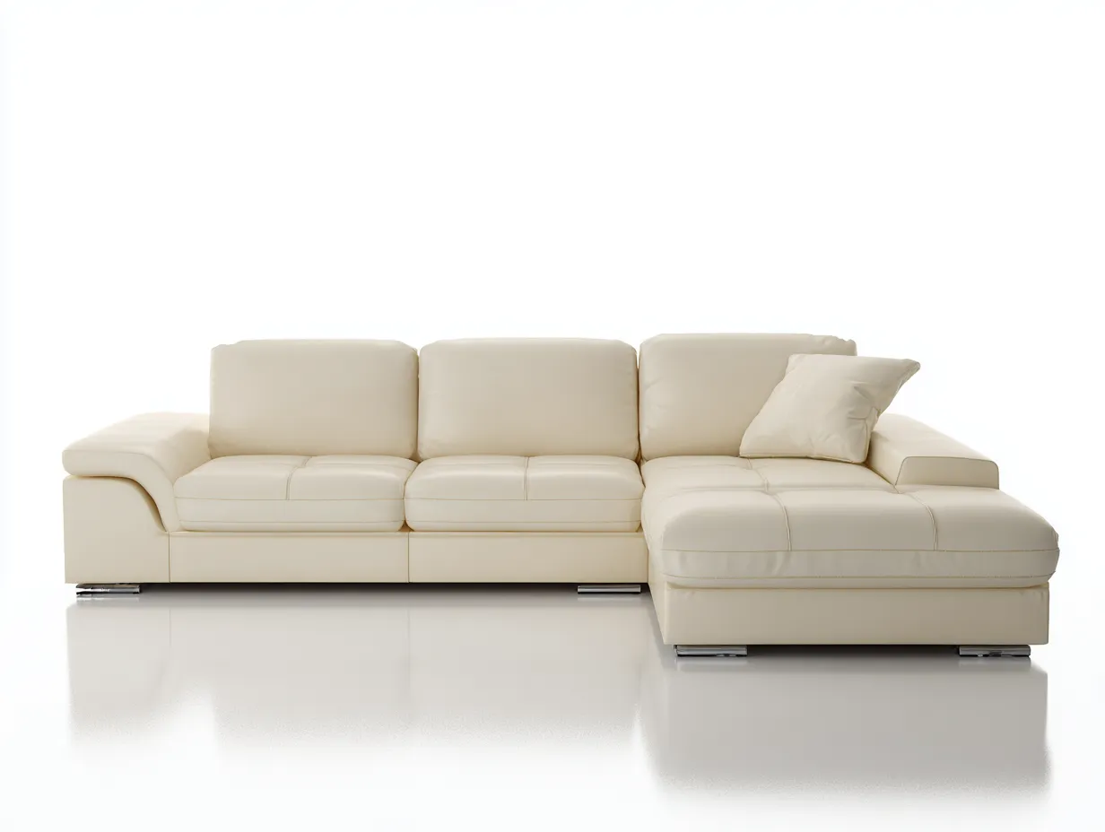 Divano angolare in pelle sintetica 285x165x88cm - crema - per soggiorno - design moderno-Dwellingon