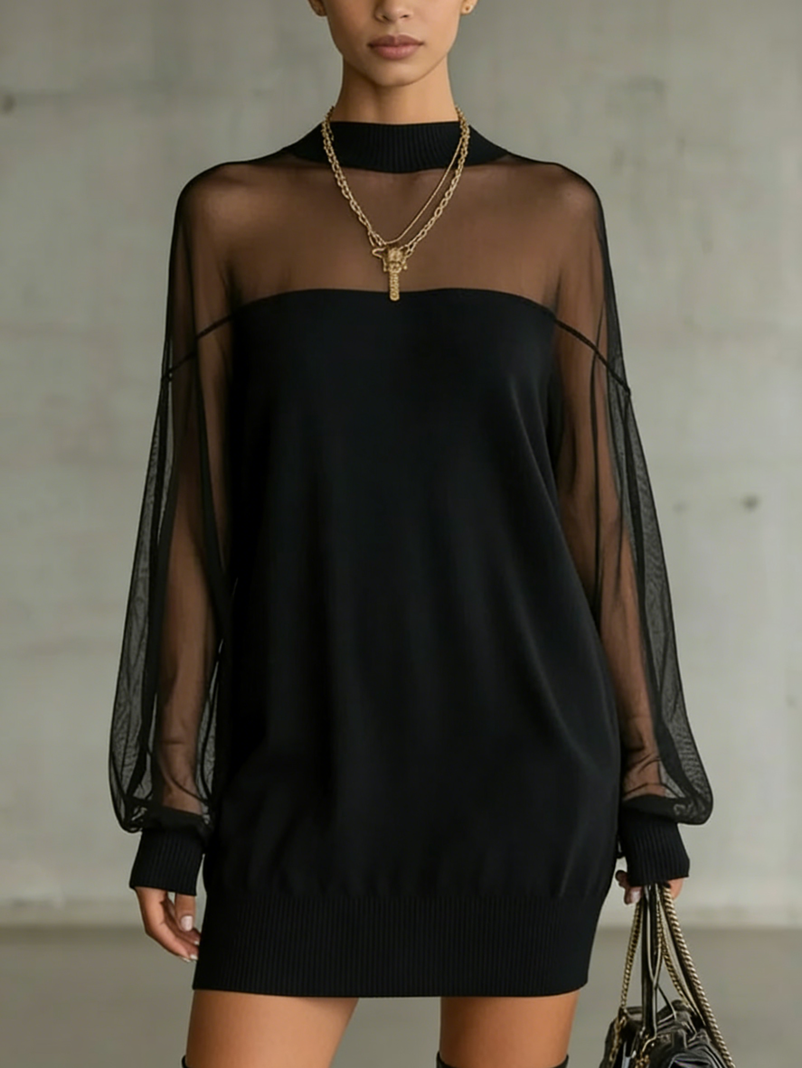Elegant Sheer Loose-fitting Mesh Mini Dress