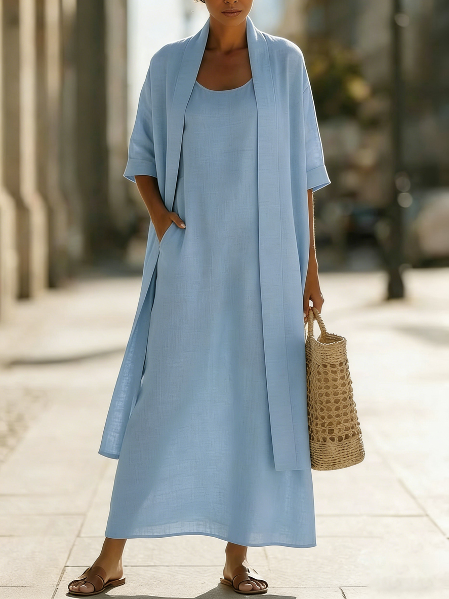 Minimalist Linen-cotton Two-piece Set - Comfortable For Everyday Wear