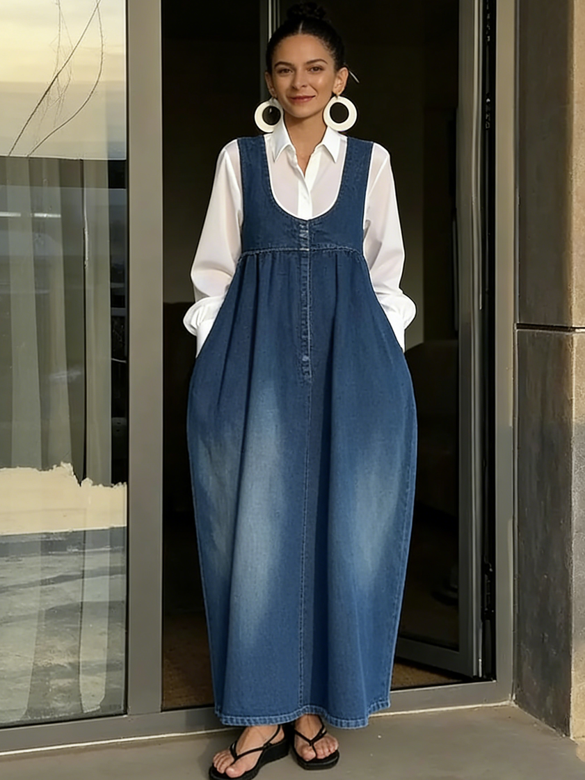 Women's Sleeveless Casual Loose Denim Vest Dress