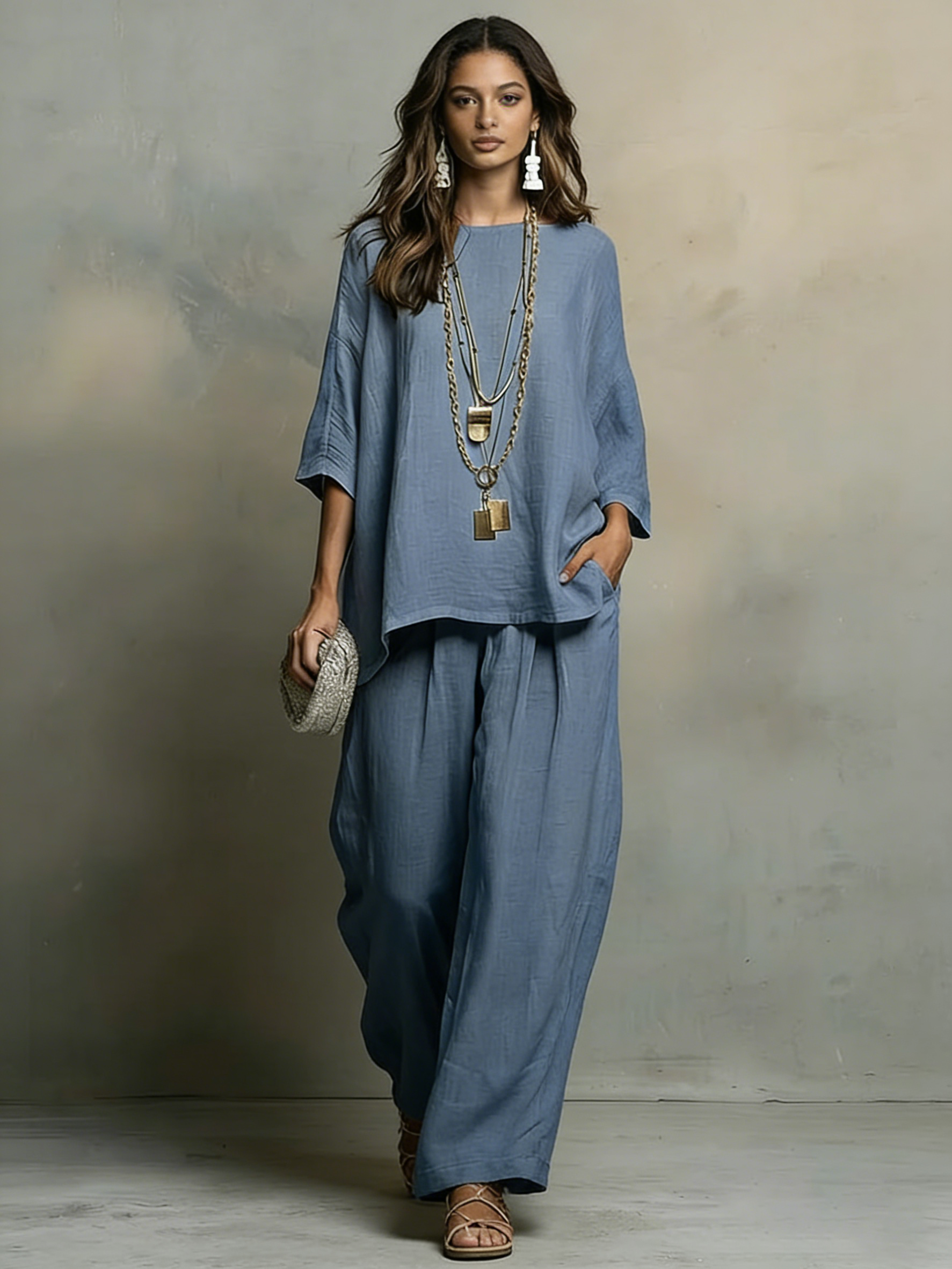 Women's Casual Simple Cotton And Linen Set