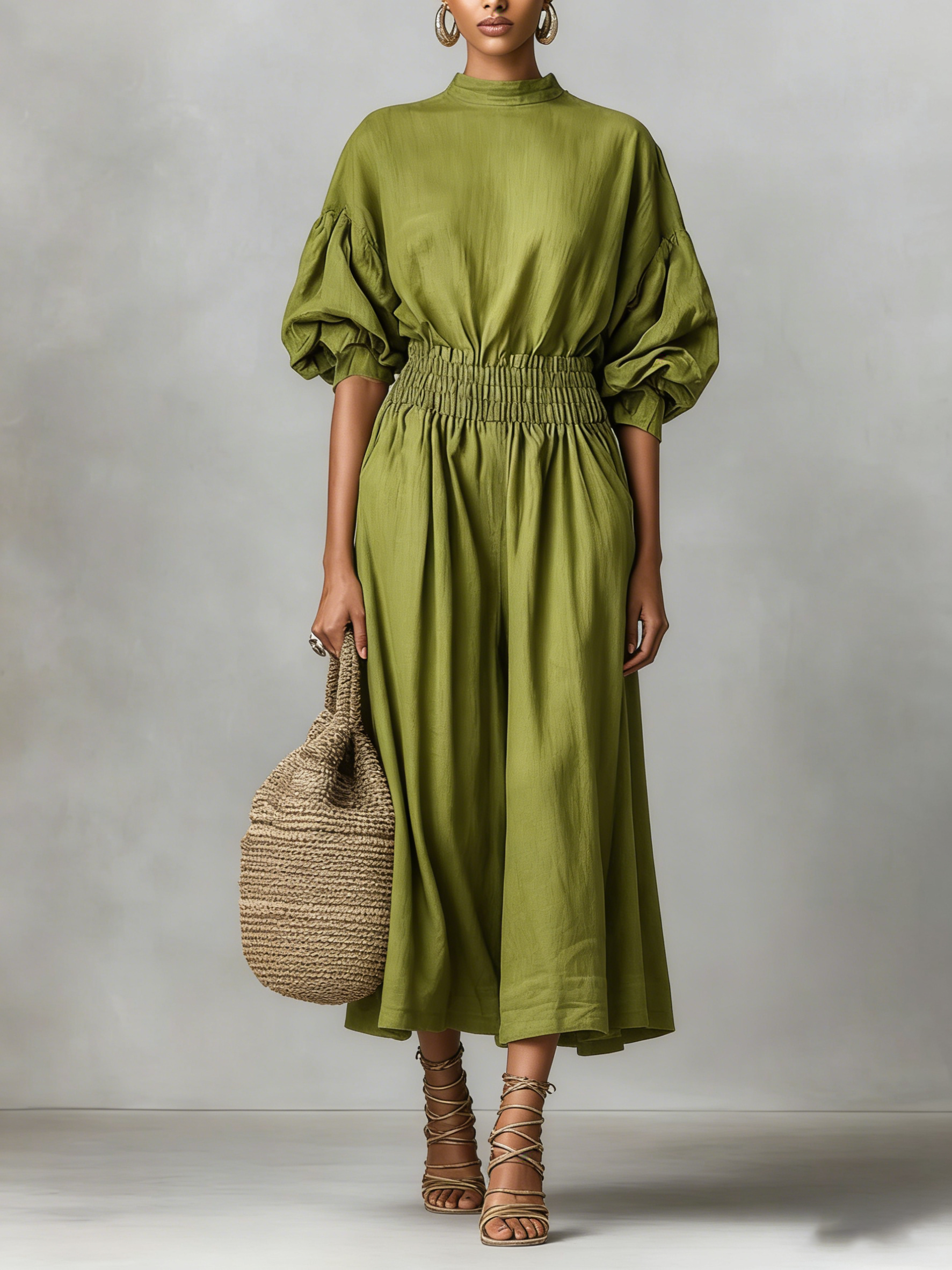 Casual Waist-cinching Linen And Cotton Dress