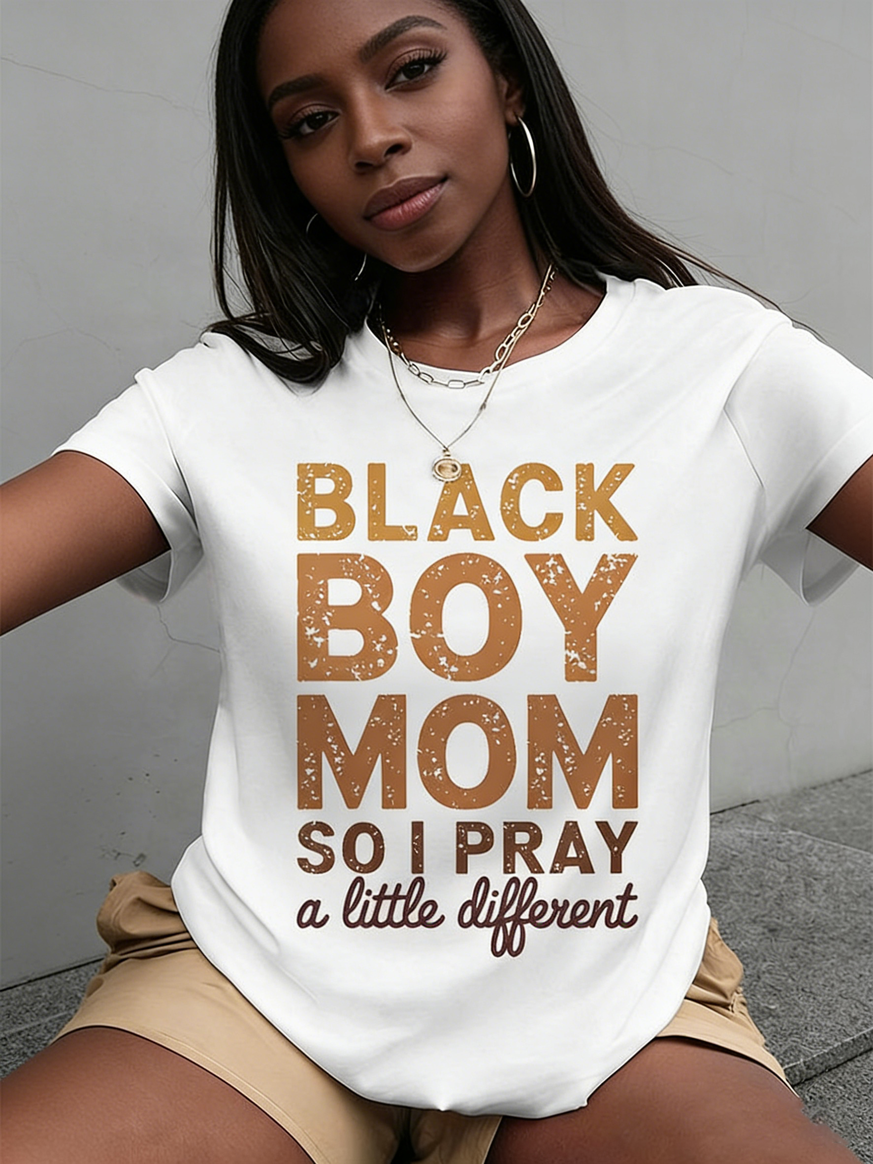 Women's Black Boy Mom Pray Graphic Tee