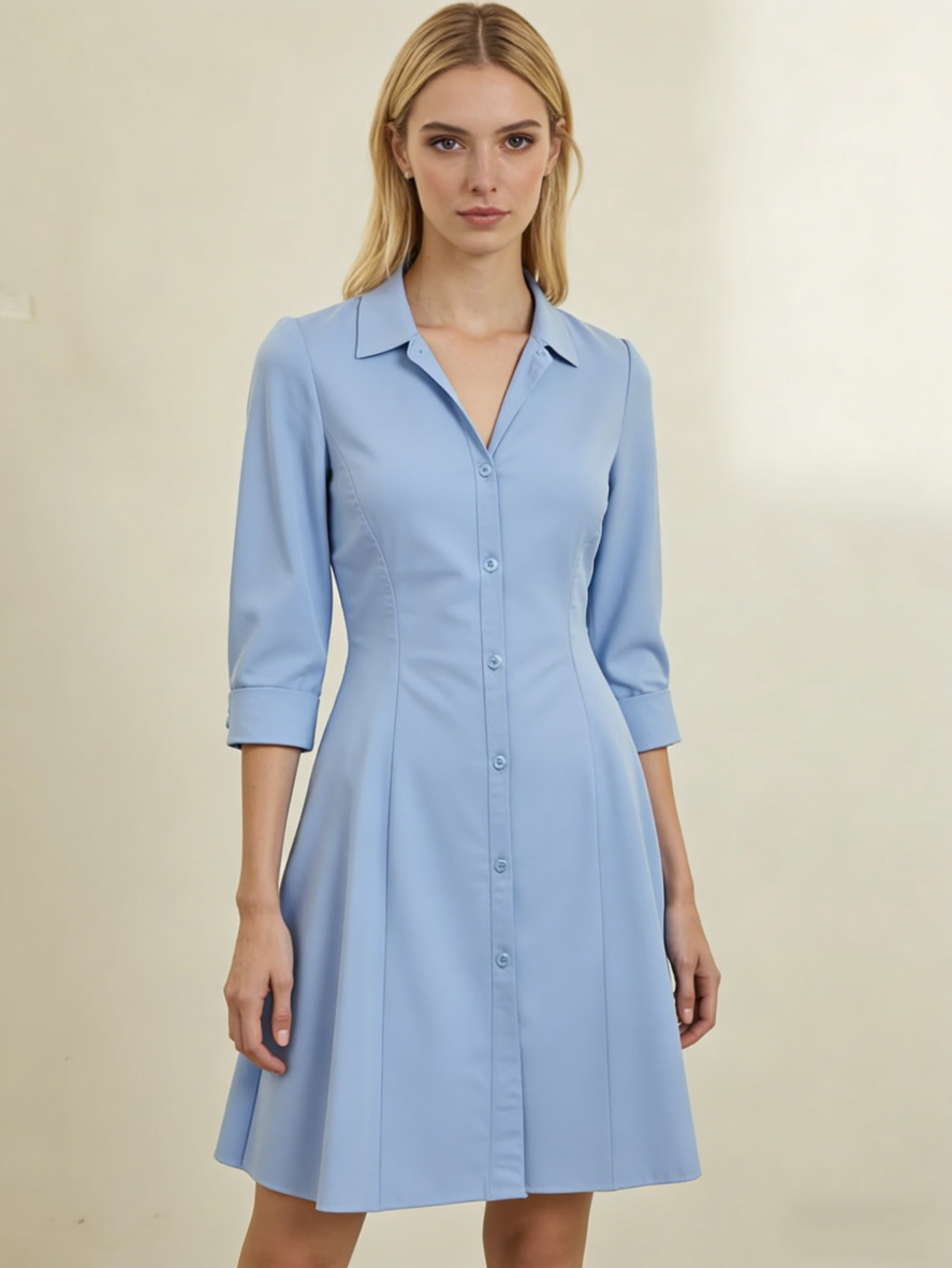 Women's Light Blue Button-Up Shirt Dress