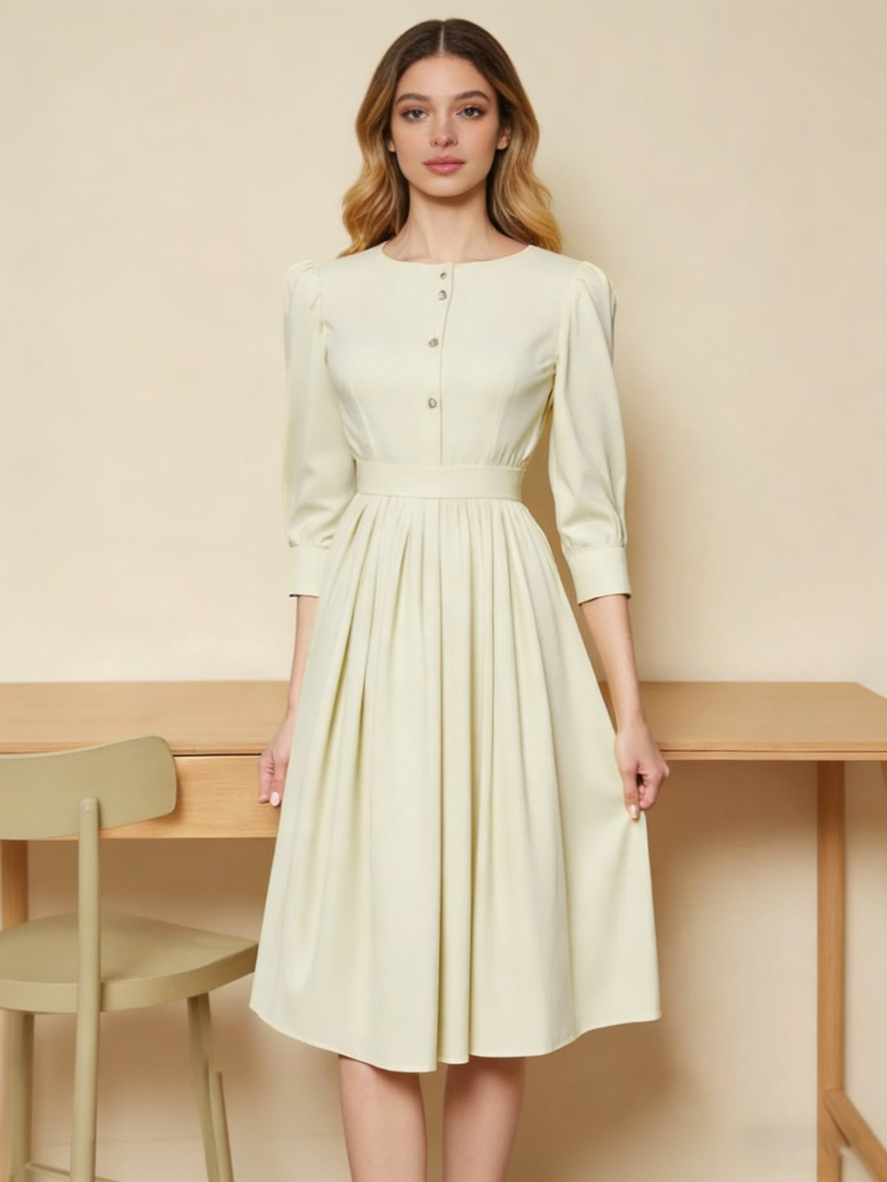 Elegant Beige Midi Dress