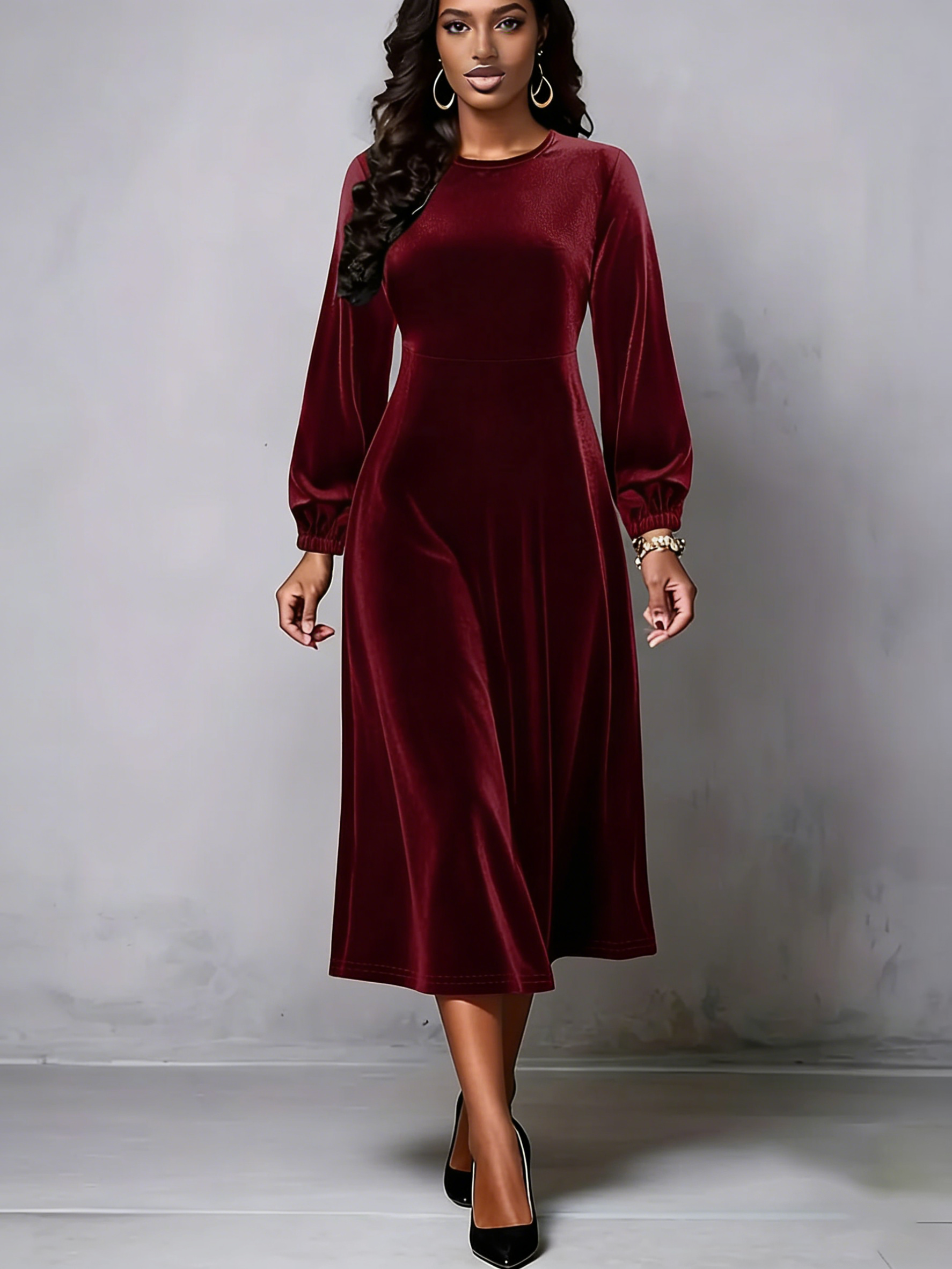 Plus Size Women's Velvet Long-Sleeve Dress