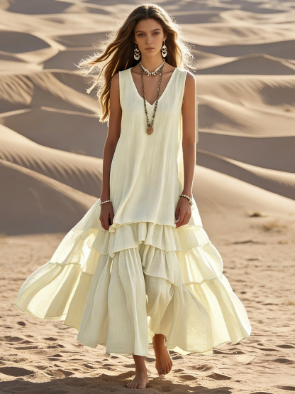 Women‘s Beige Retro Maxi dress