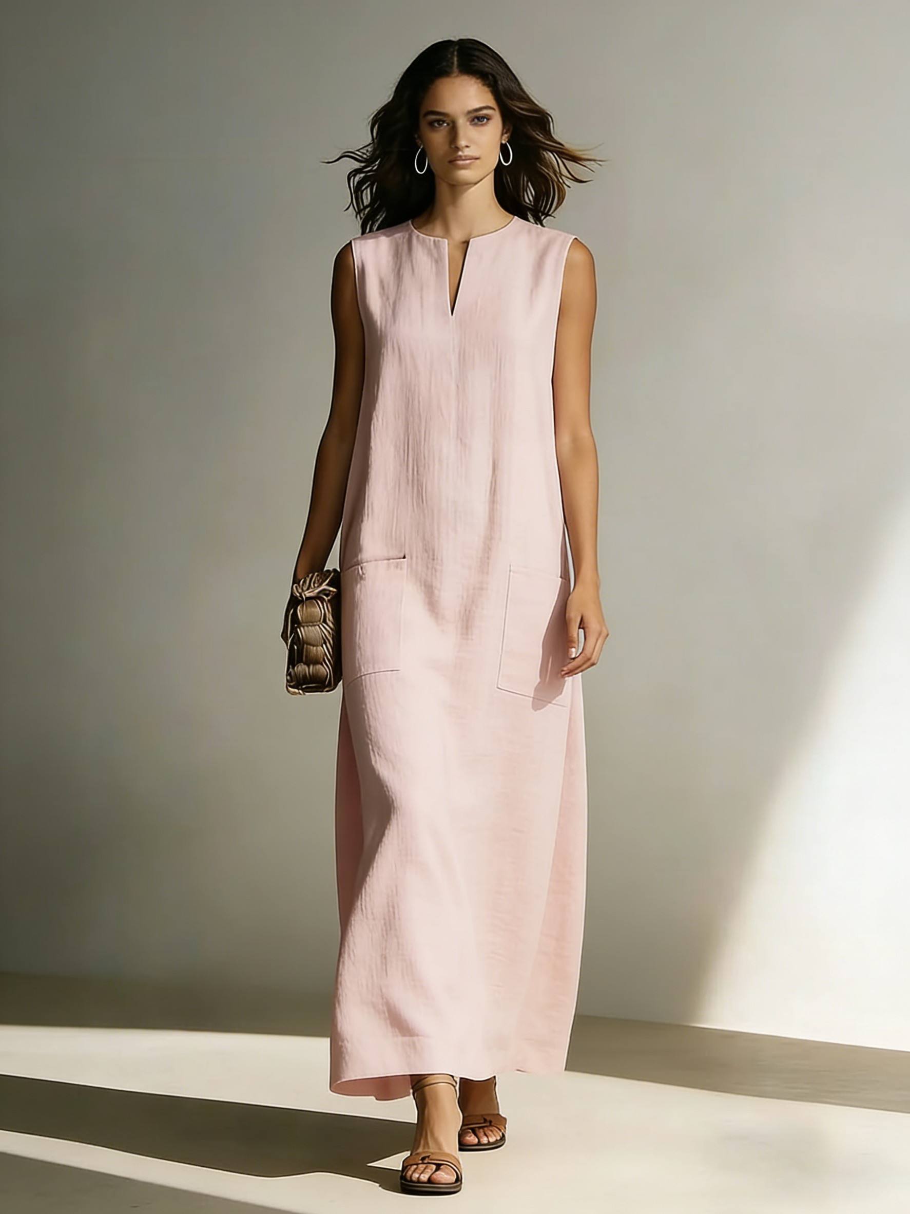 Women's Casual Simple Cotton And Linen Dress