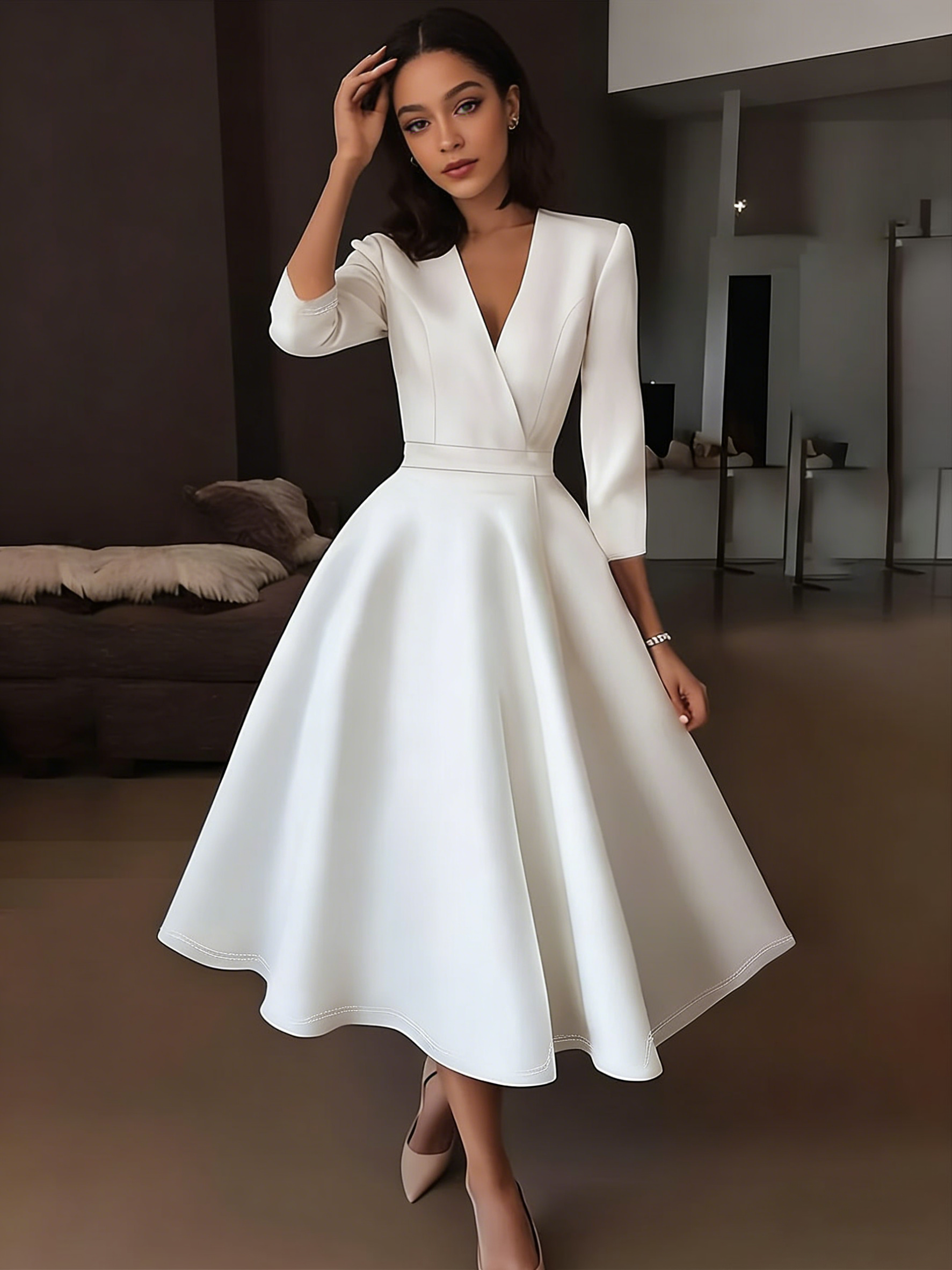 Women's High-Waisted Slim-Fit Midi Dress With Fairy Charm