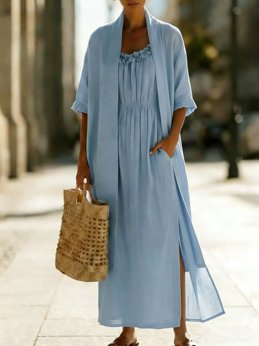 Minimalist Linen-cotton Two-piece Set - Comfortable For Everyday Wear