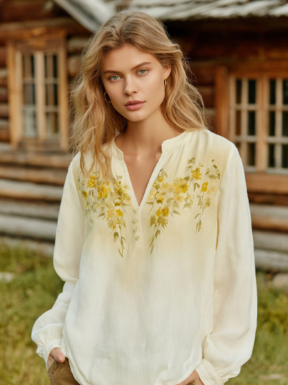 Women's Bohemian Floral V-neck Long-sleeved T-shirt