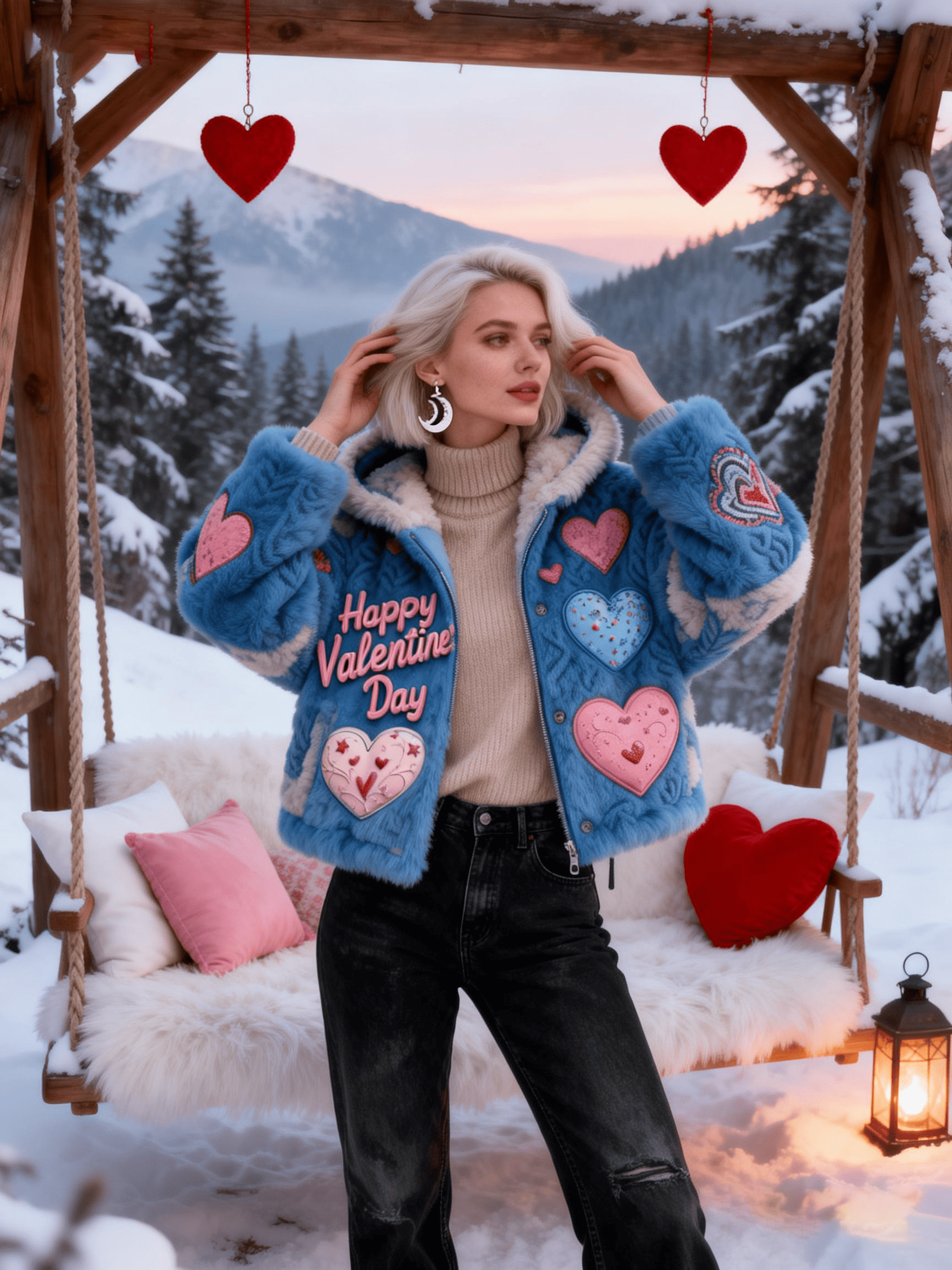 Women's Royal Blue Heart Valentine’s Day Plush Jacket
