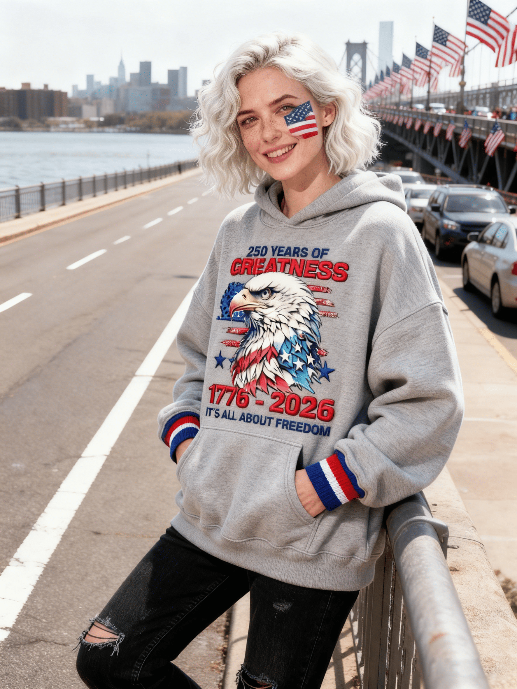 Women's USA 250th Anniversary "250 Years Of Greatness" Bald Eagle Gray Hoodie