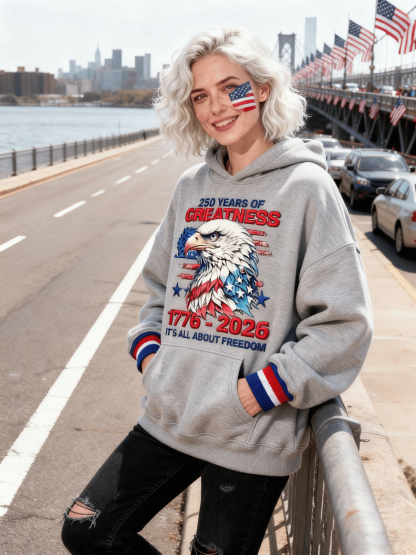 Women's USA 250th Anniversary "250 Years Of Greatness" Bald Eagle Gray Hoodie