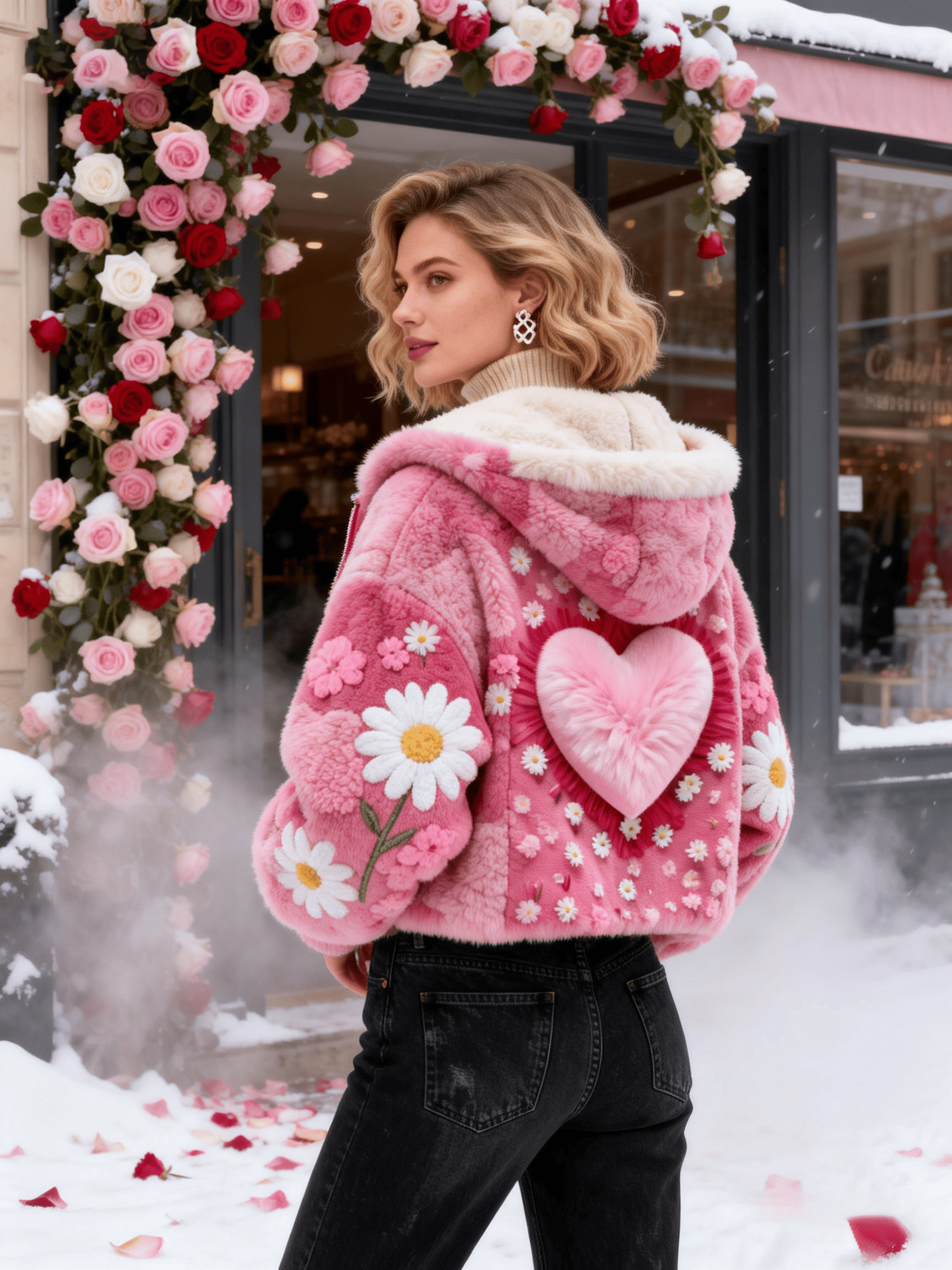 Women's Pink Daisy & Heart Plush Jacket