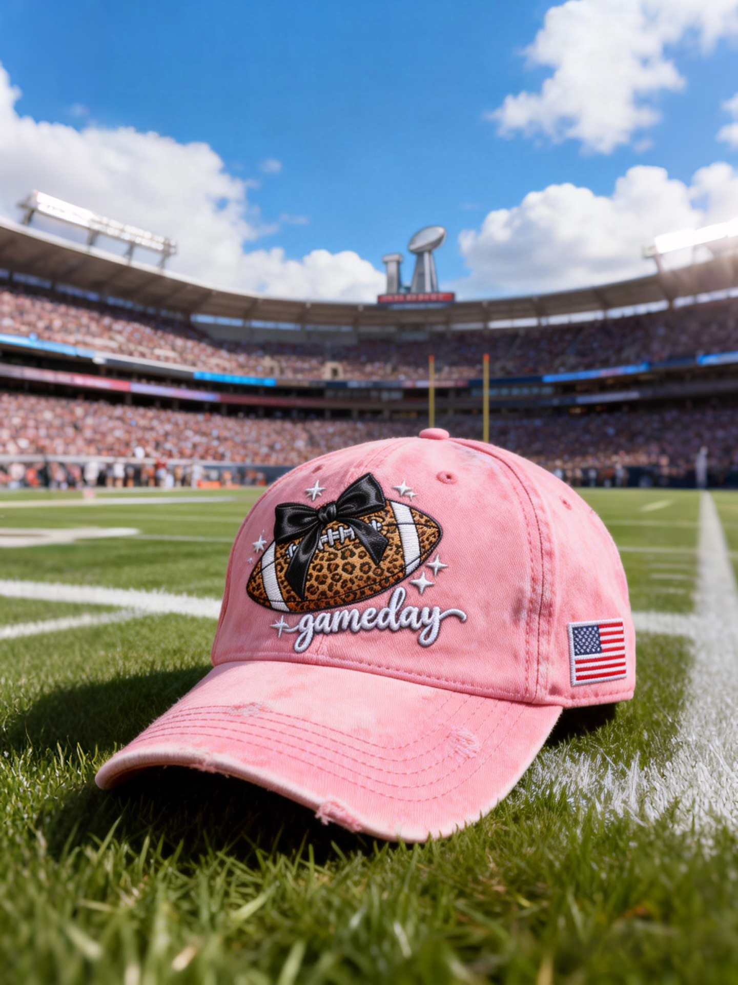 Pink Bow Football Gameday Baseball Cap