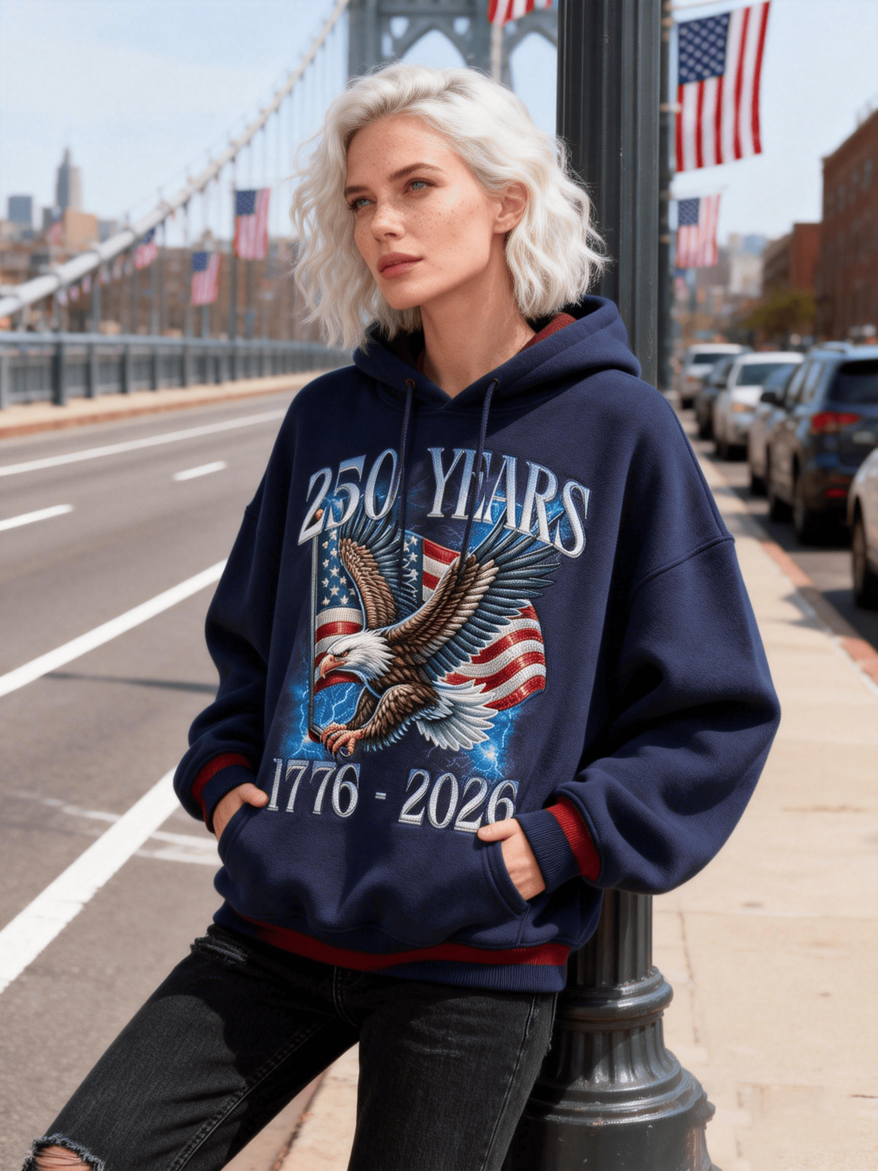 Women's USA 250th Anniversary (1776-2026) Bald Eagle Navy Hoodie