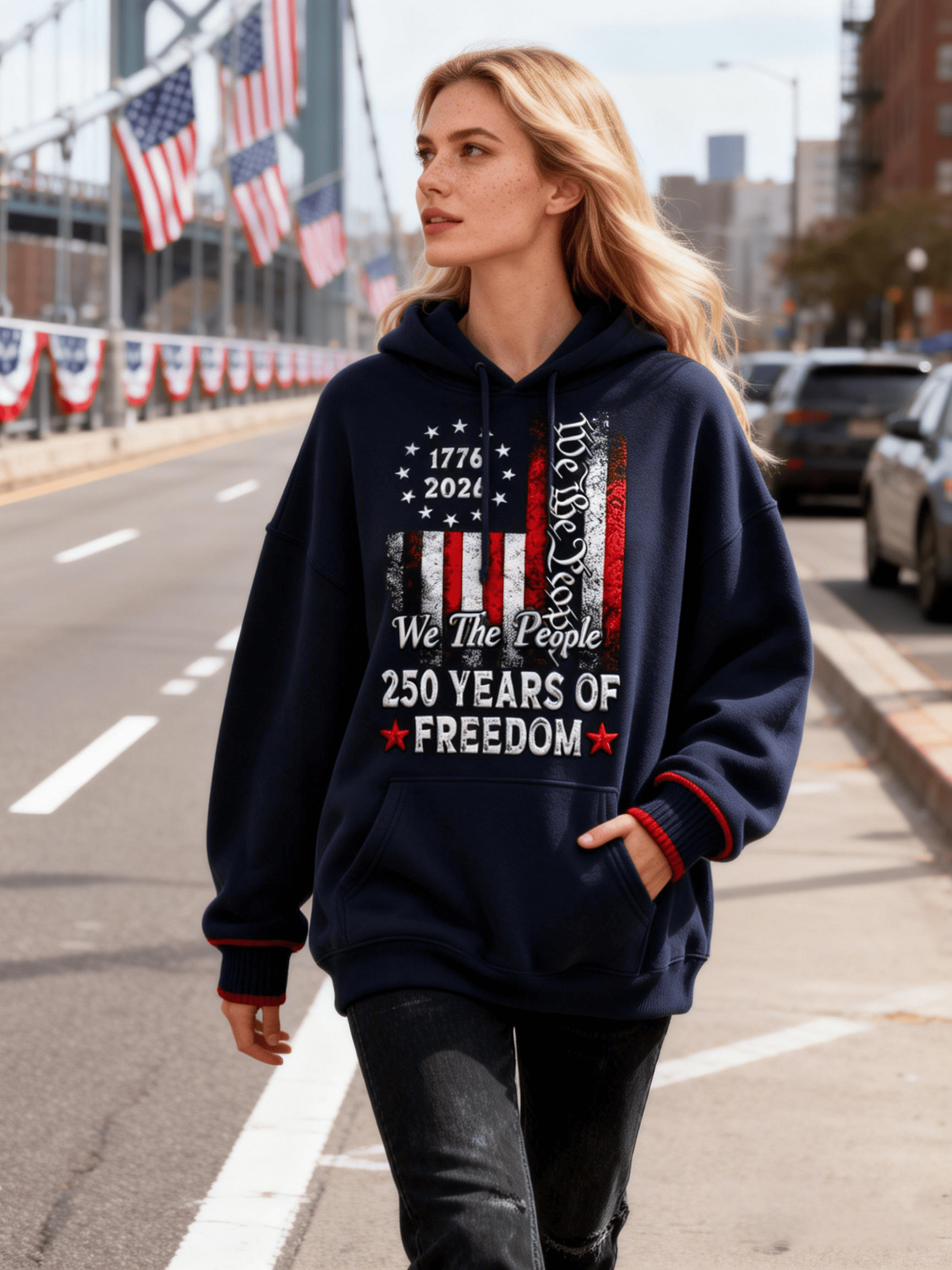 Women's USA 250th Anniversary "We The People" 250 Years Of Freedom Navy Hoodie