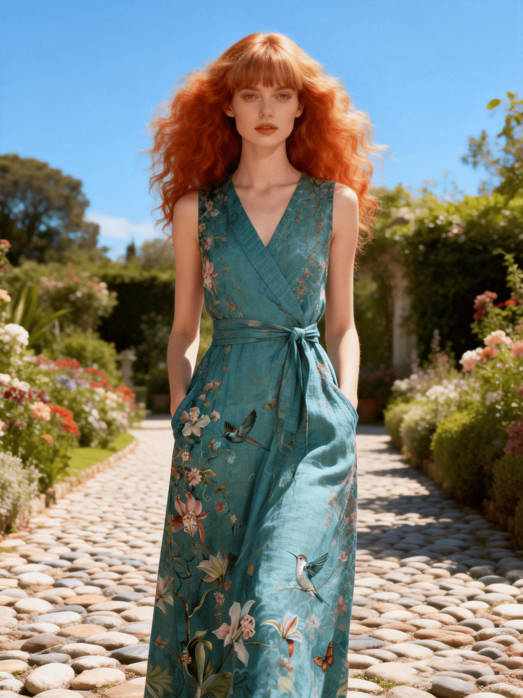 Women's Sleeveless Hummingbird Floral Dress