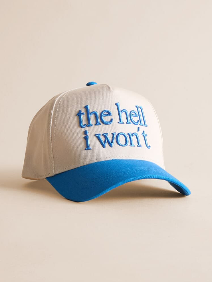 Beige & Blue "the hell i won't" Embroidered Baseball Cap