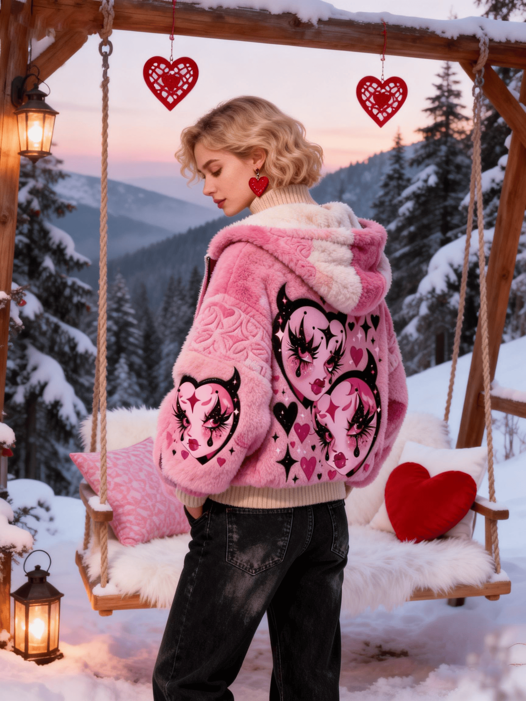 Women's Cute-Goth Heart Girl Plush Jacket