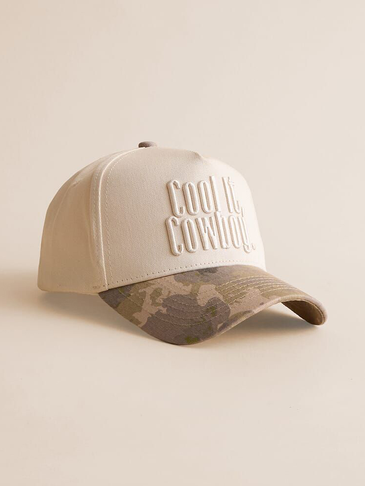 Beige "Cool It Cowboy" Camo Brim Baseball Cap