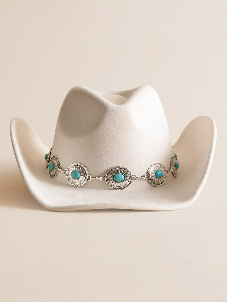 Ivory Turquoise Concho Western Cowboy Hat
