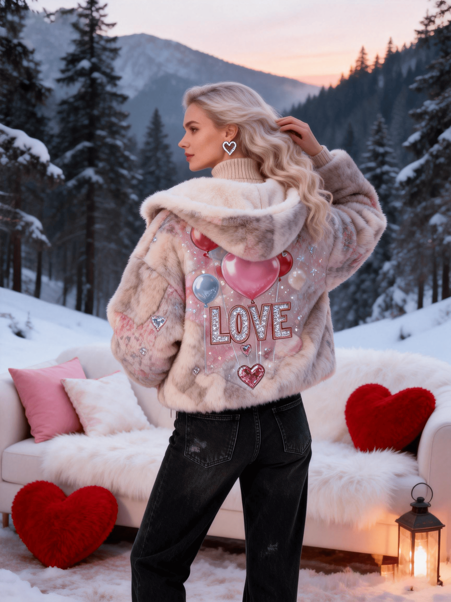 Women's Balloon LOVE Rhinestone Plush Jacket