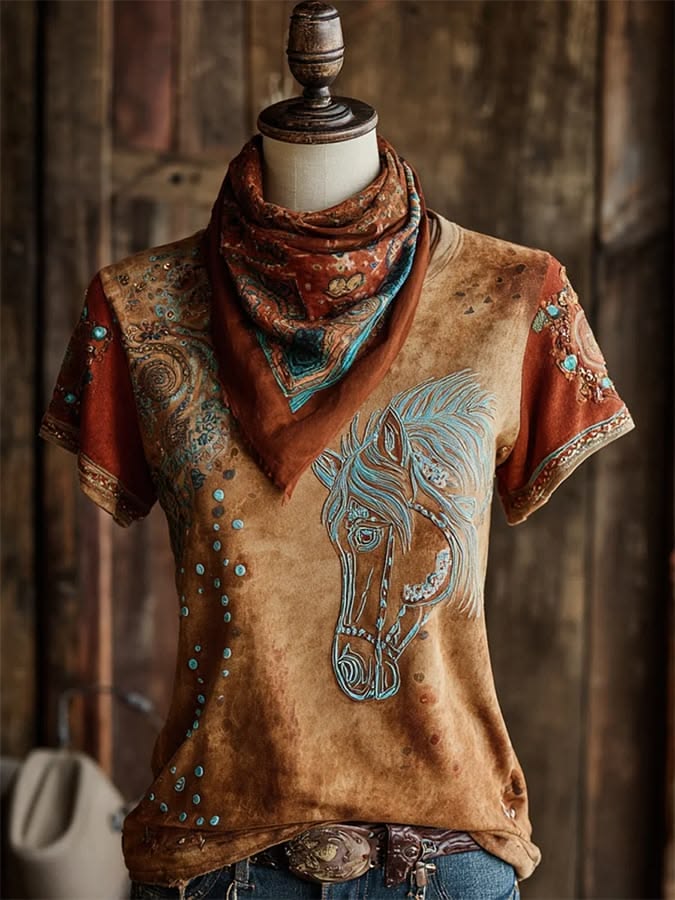 Women's Western Turquoise Horse Head Graphic Tee