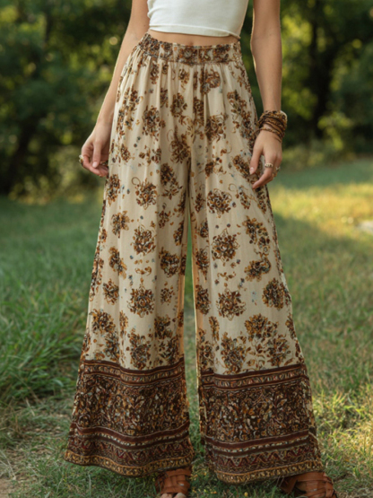 Women's Retro Bohemian Floral Patchwork Linen Trousers