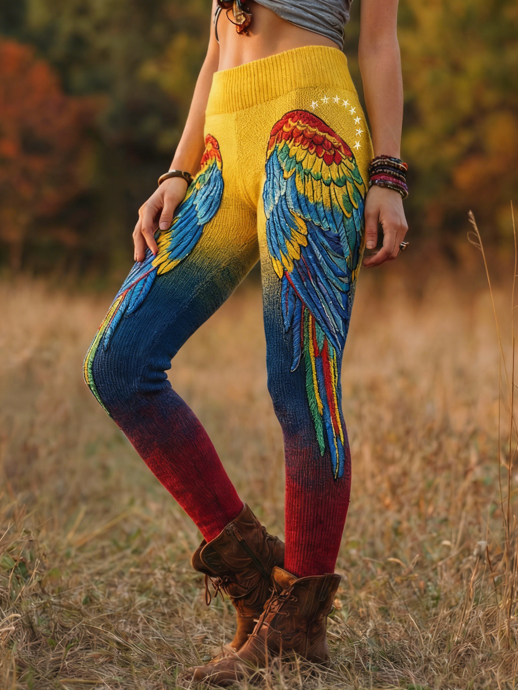 Vintage Venezuelan Parrot Wings Color Block Leggings