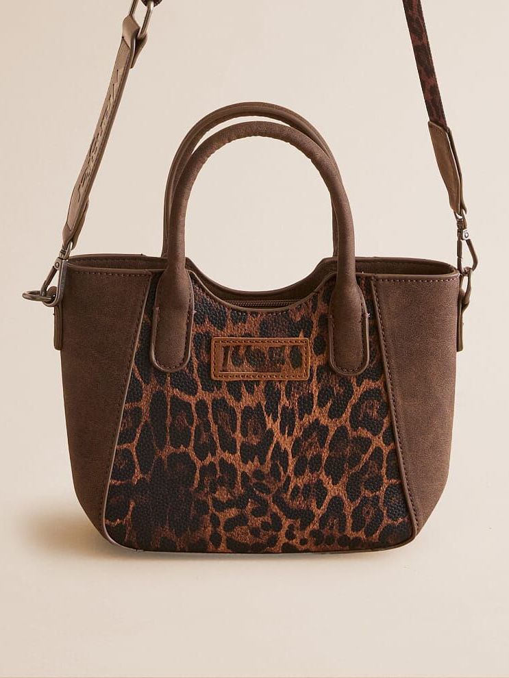 Leopard Print Patchwork Mini Satchel Crossbody Bag
