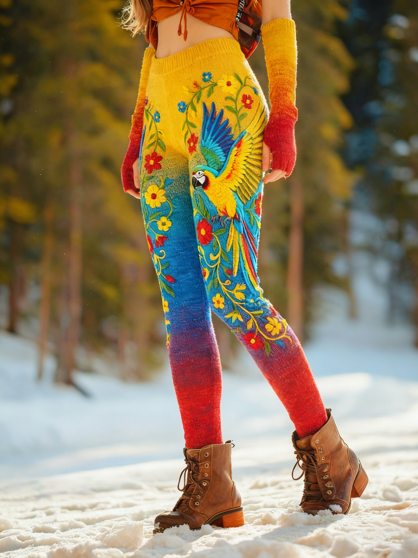 Vintage Venezuelan Parrot Floral Art Color Block Leggings