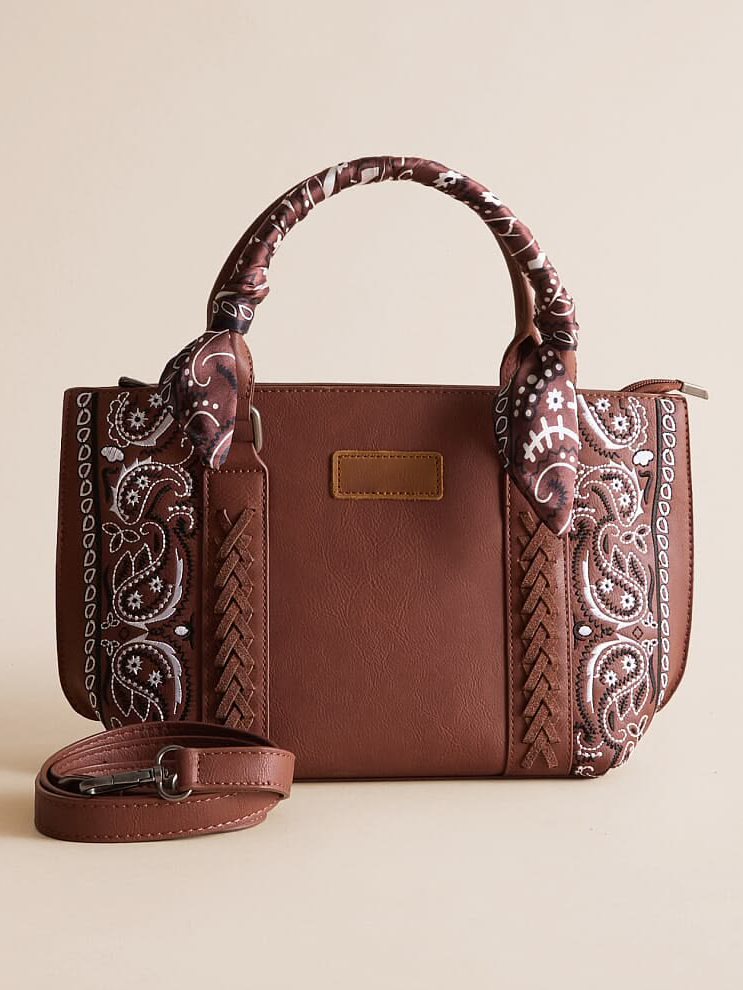 Brown Paisley Bandana Decorated Satchel Bag
