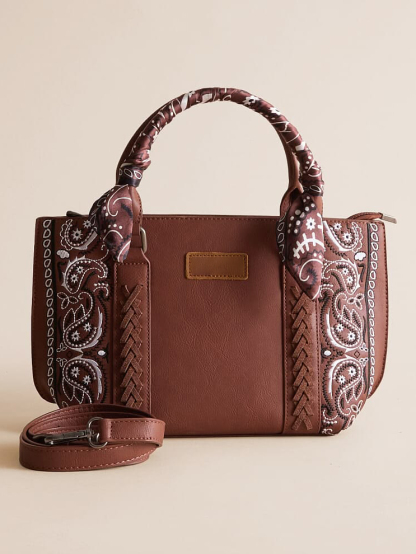 Brown Paisley Bandana Decorated Satchel Bag