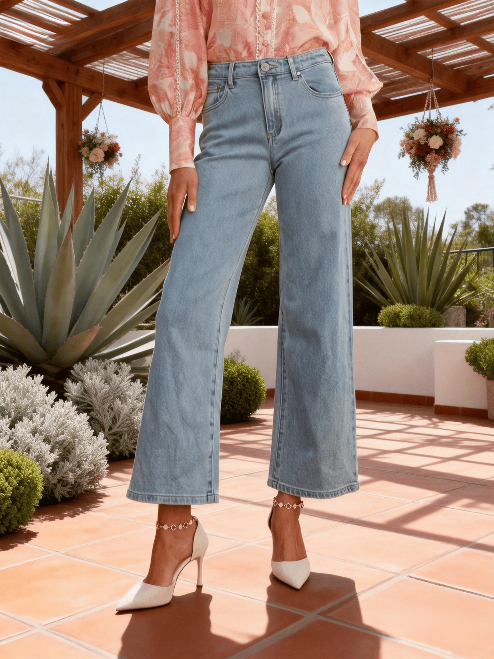 Women's Light Blue Straight Leg Cropped Jeans