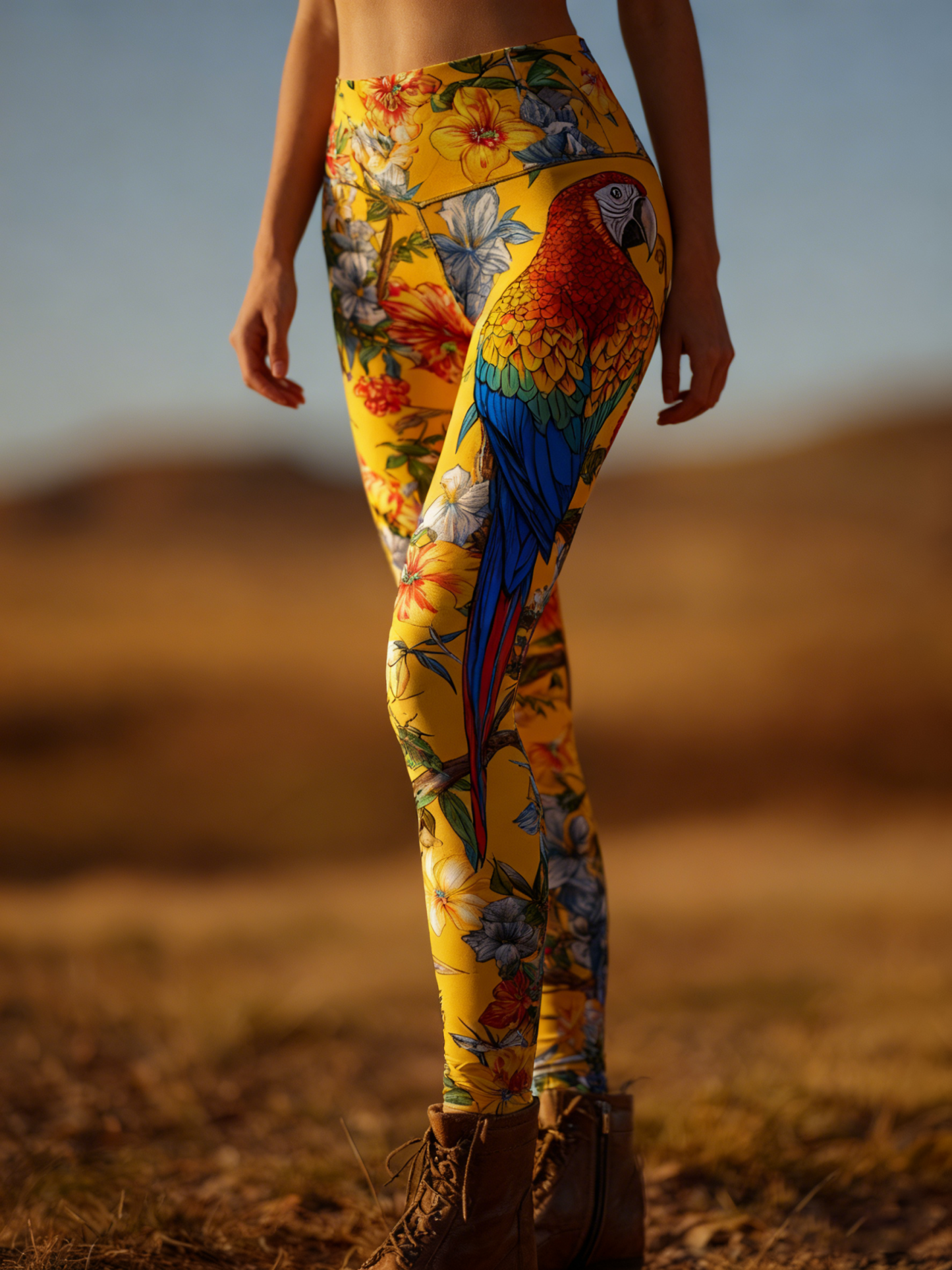 Women's Hope Peace Forever Venezuelan Macaw Parrot Pattern And Cattleya Mossiae Flowers Art Pattern Casual Leggings