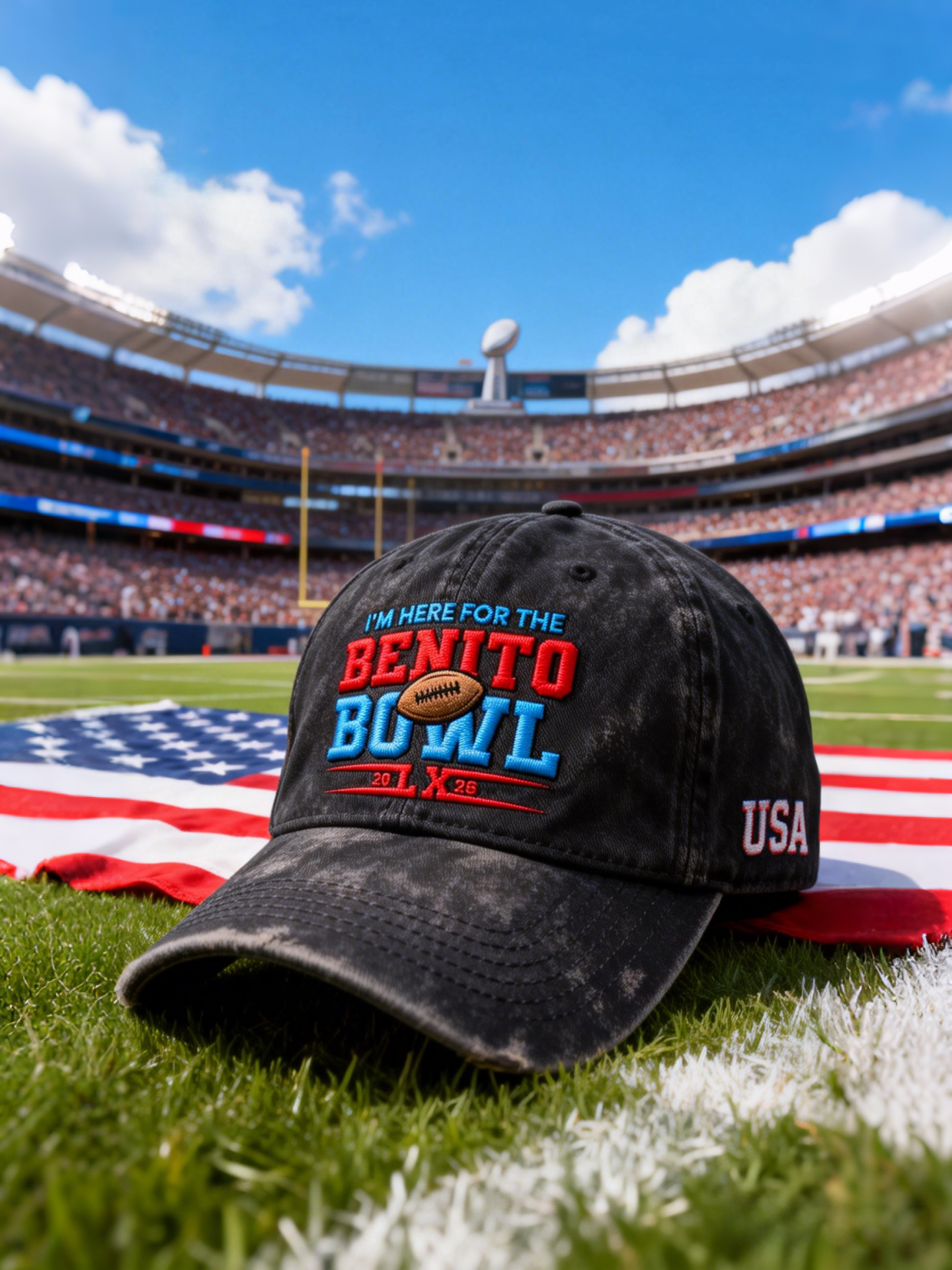 Benito Bowl Themed Black Baseball Cap