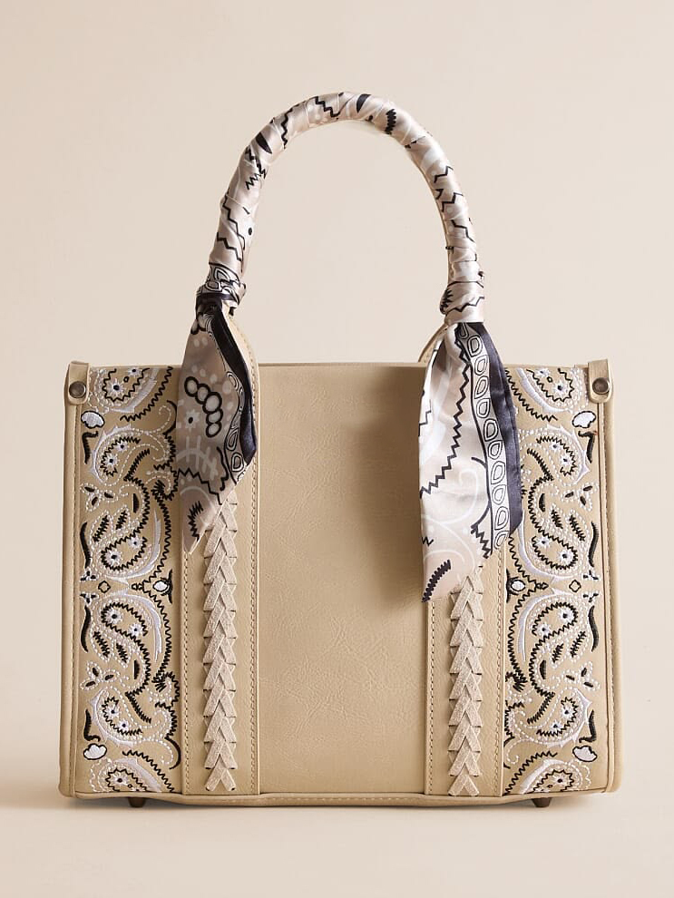 Beige Paisley Bandana Decorated Satchel Bag