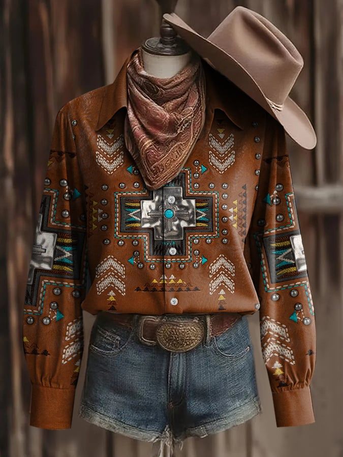 Women's Navajo Cross Studded Western Shirt