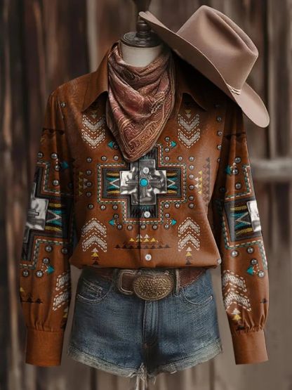Women's Navajo Cross Studded Western Shirt