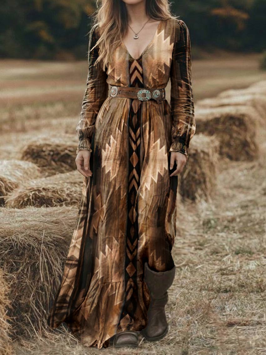 Women's Aztec Print Pocket Cotton Dress