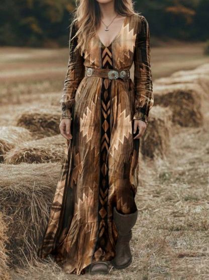 Women's Aztec Print Pocket Cotton Dress