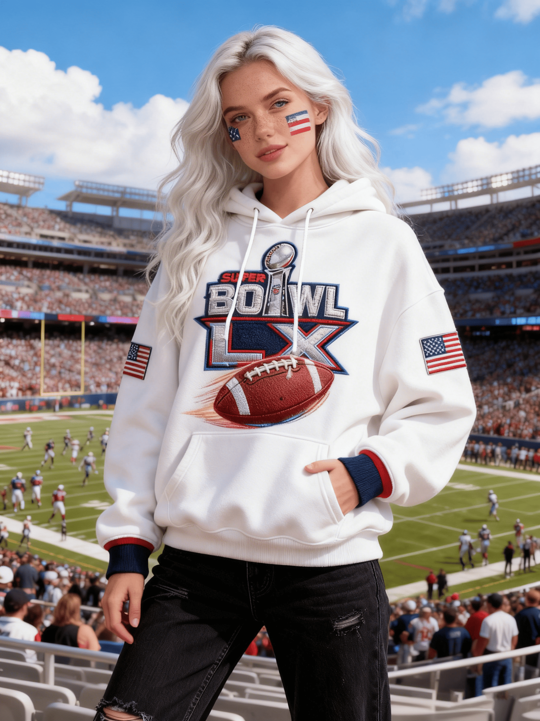 Women's White Super Bowl LX Football Hoodie